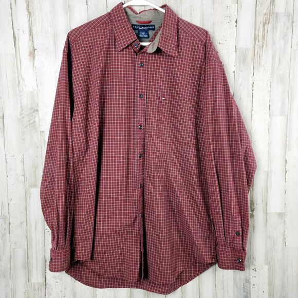Tommy Hilfiger Plaid Button Down Shirt Maroon Size XL - Picture 1 of 10